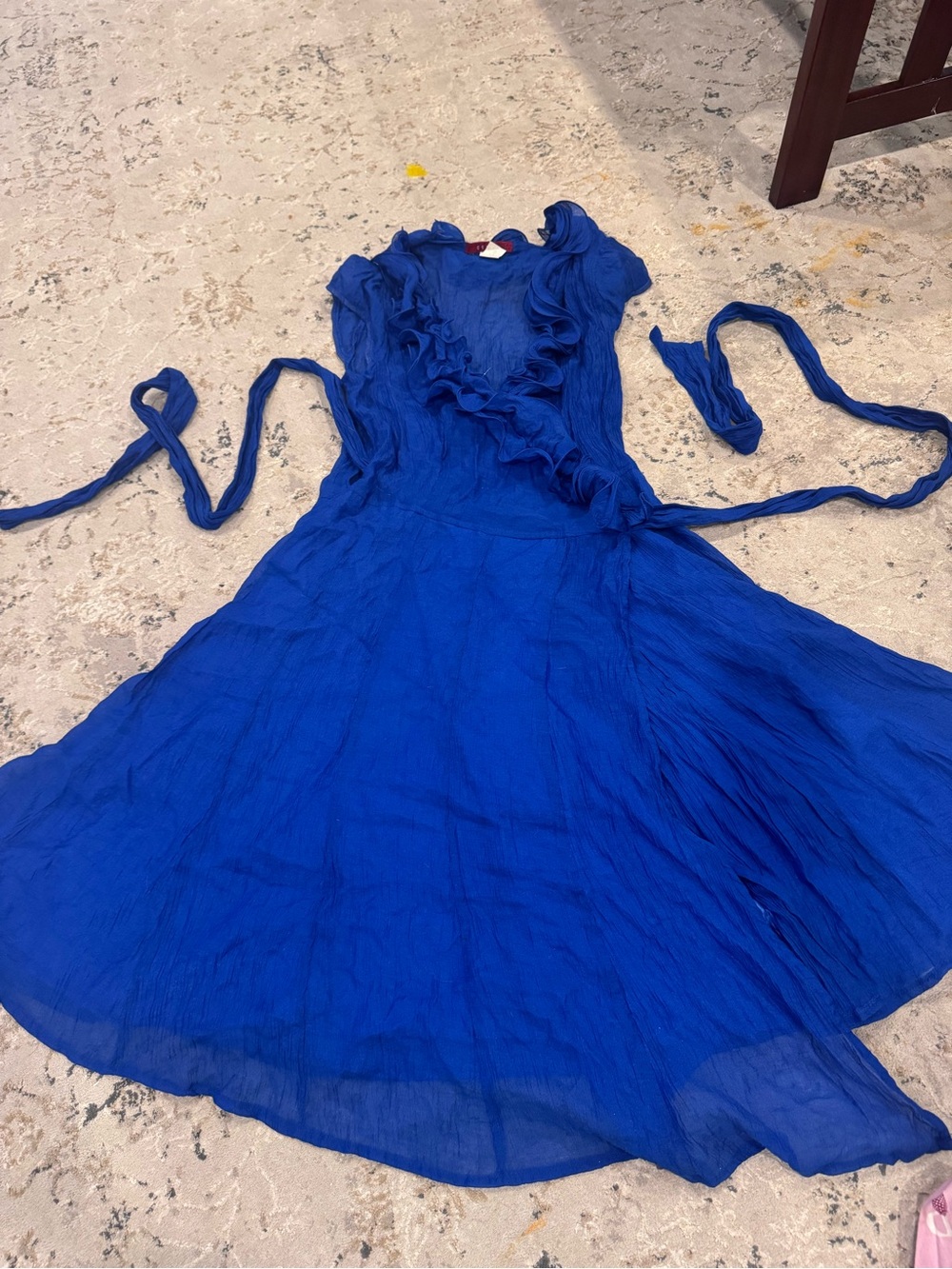 Ruffle V-Neck Tie-Waist Midi Dress in Cobalt Blue
